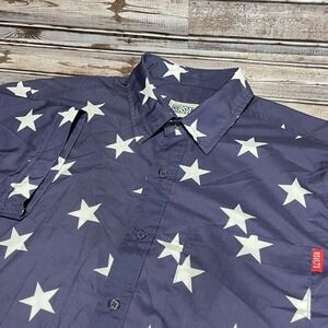 RSVLTS Americana Stars Navy Blue Short‎ Sleeve Button Down Shirt Size Medium